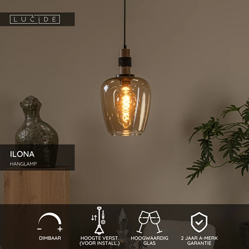 Lucide ILONA - Hanglamp - Ø 22 cm - 1xE27 - Amber - USP